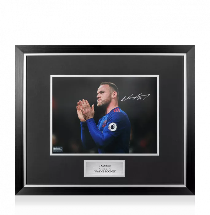 Icons Wayne Rooney Signed Hand Clap Photo In Premium Photo Frame
