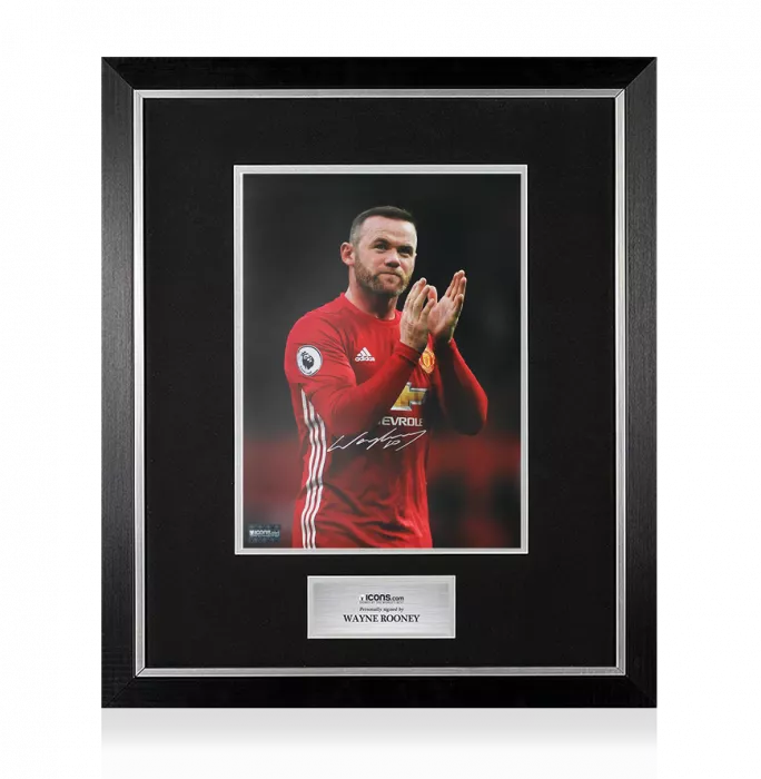 icons Wayne Rooney Signed Hand Clap Photo In Premium Photo Frame