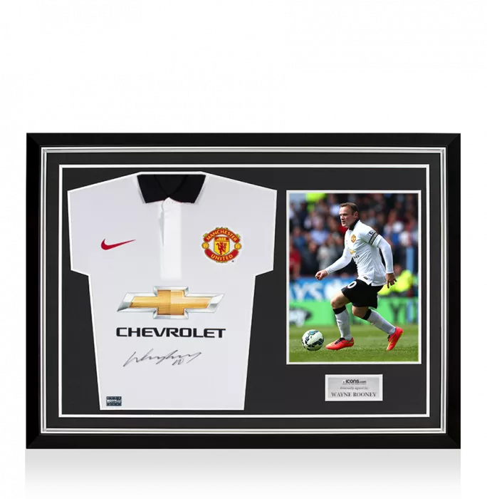 icons Wayne Rooney Signed Manchester United 2014-15 Away Shirt Home Shirt In Hero Frame: Option 1