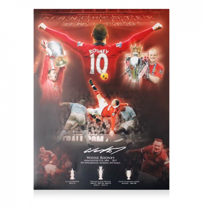 Icons Wayne Rooney Signed Manchester United Montage Stats Print In Premium Photo Frame