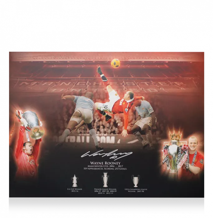 Icons Wayne Rooney Signed Manchester United Montage Stats Print In Premium Photo Frame