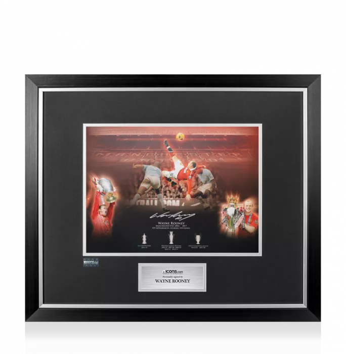 icons Wayne Rooney Signed Manchester United Montage Stats Print In Premium Photo Frame