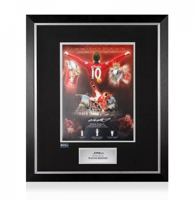 icons Wayne Rooney Signed Manchester United Montage Stats Print In Premium Photo Frame
