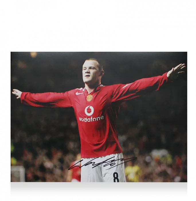 icons Wayne Rooney Signed Manchester United Photo: Arms Out Celebration