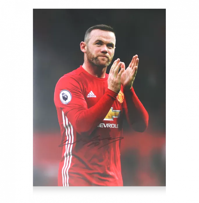 Icons Wayne Rooney Signed Manchester United Photo In Black Wooden Frame: Hand Clap Celebration