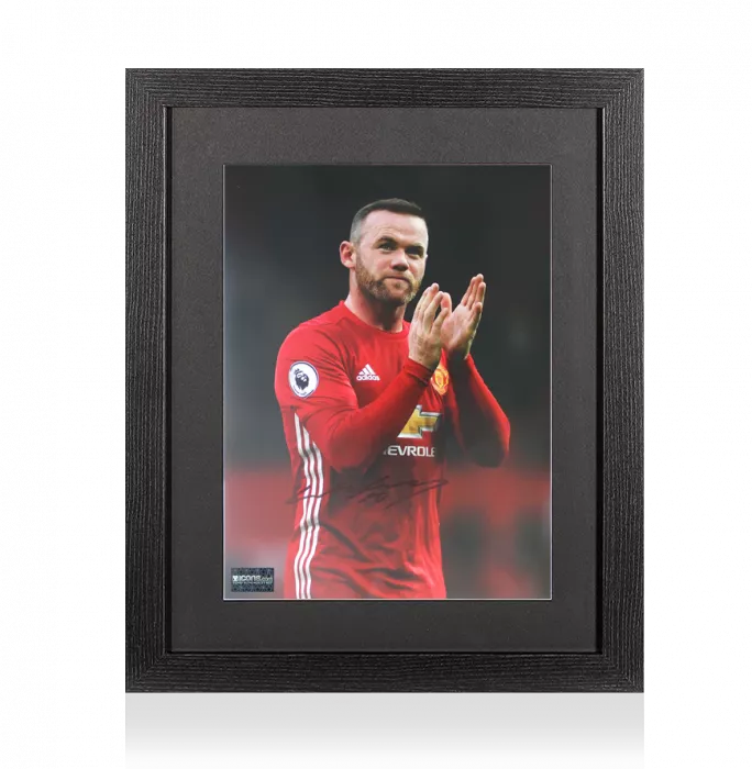 Icons Wayne Rooney Signed Manchester United Photo In Black Wooden Frame: Hand Clap Celebration