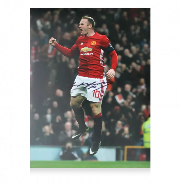 Icons Wayne Rooney Signed Manchester United Photo In Black Wooden Frame: Jumping Celebration