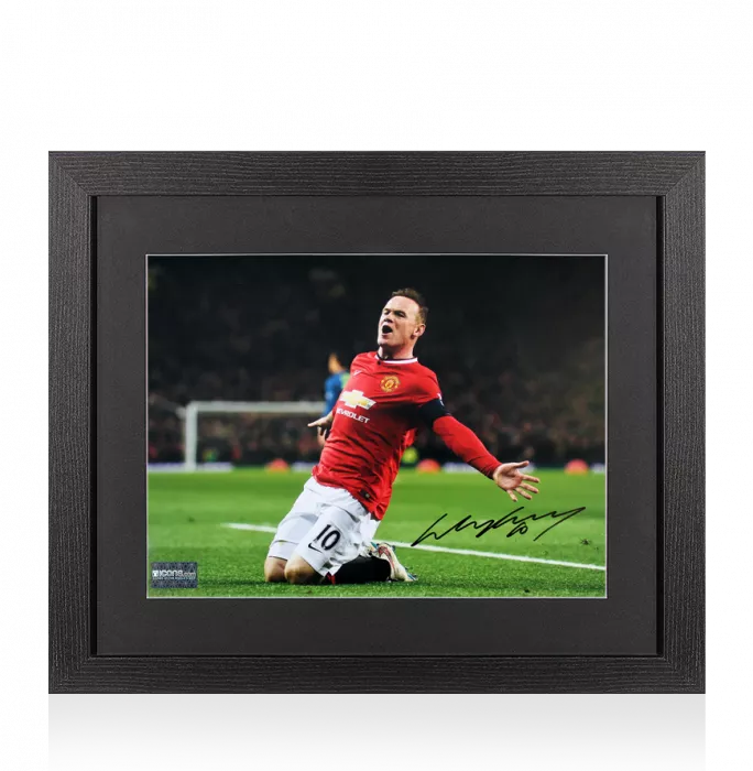 icons Wayne Rooney Signed Manchester United Photo In Black Wooden Frame: Old Trafford Icon