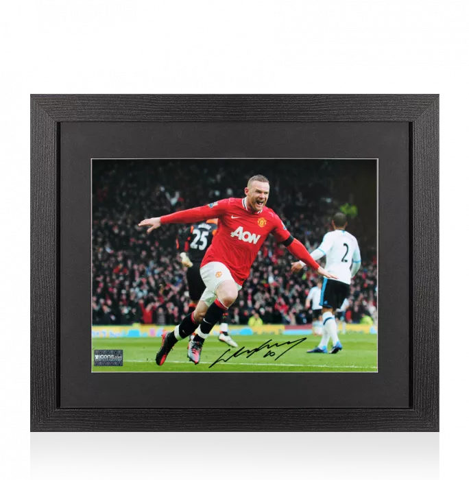 icons Wayne Rooney Signed Manchester United Photo In Black Wooden Frame: Goal vs Liverpool FC