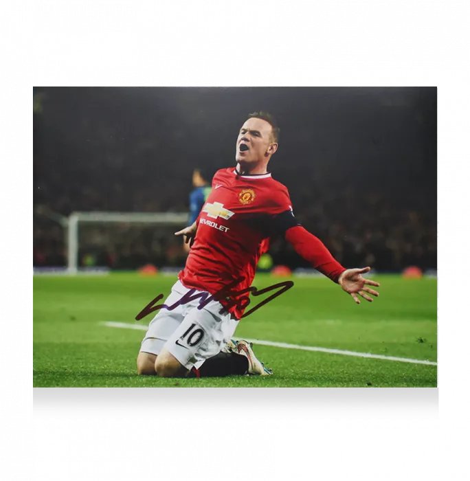Icons Wayne Rooney Signed Manchester United Photo In Black Wooden Frame: Knee Slide Celebration