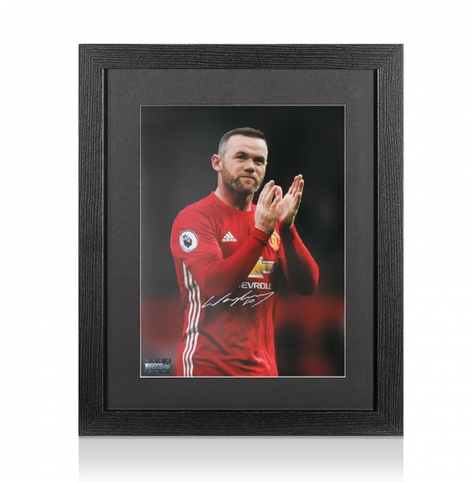 Icons Wayne Rooney Signed Manchester United Photo In Black Wooden Frame: Hand Clap