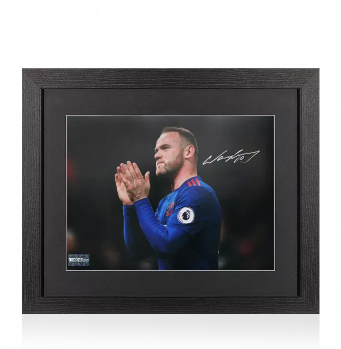 Icons Wayne Rooney Signed Manchester United Photo In Black Wooden Frame: Hand Clap