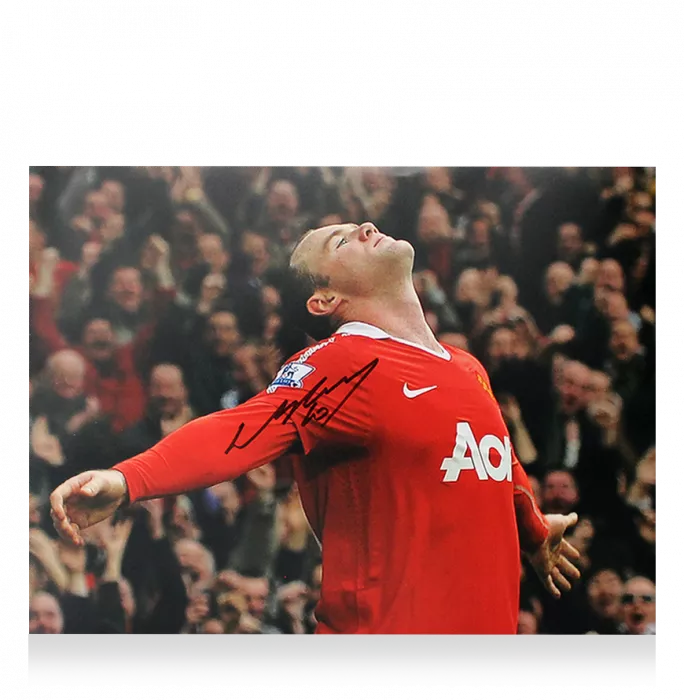 Icons Wayne Rooney Signed Manchester United Photo In Black Wooden Frame: Over Head Kick Celebration