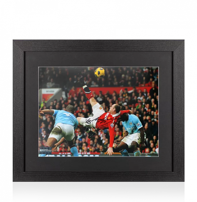 icons Wayne Rooney Signed Manchester United Photo In Black Wooden Frame: Over Head Kick