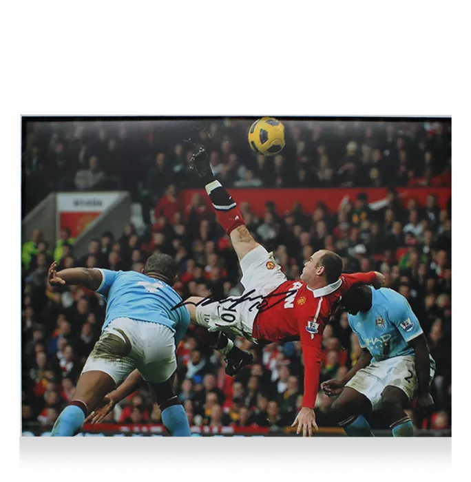 Icons Wayne Rooney Signed Manchester United Photo In Black Wooden Frame: Overhead Kick