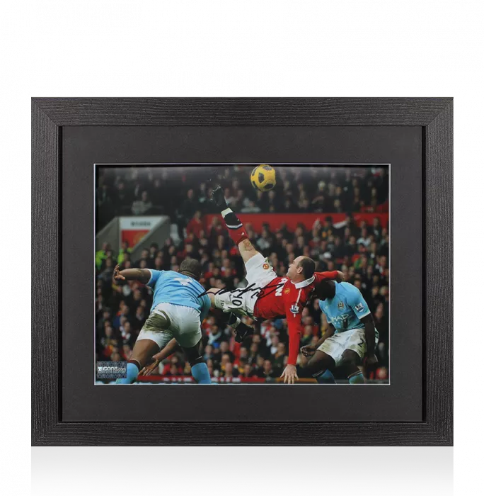 Icons Wayne Rooney Signed Manchester United Photo In Black Wooden Frame: Overhead Kick
