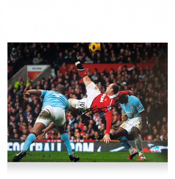 Icons Wayne Rooney Signed Manchester United Photo In Black Wooden Frame: Iconic Overhead Kick Goal