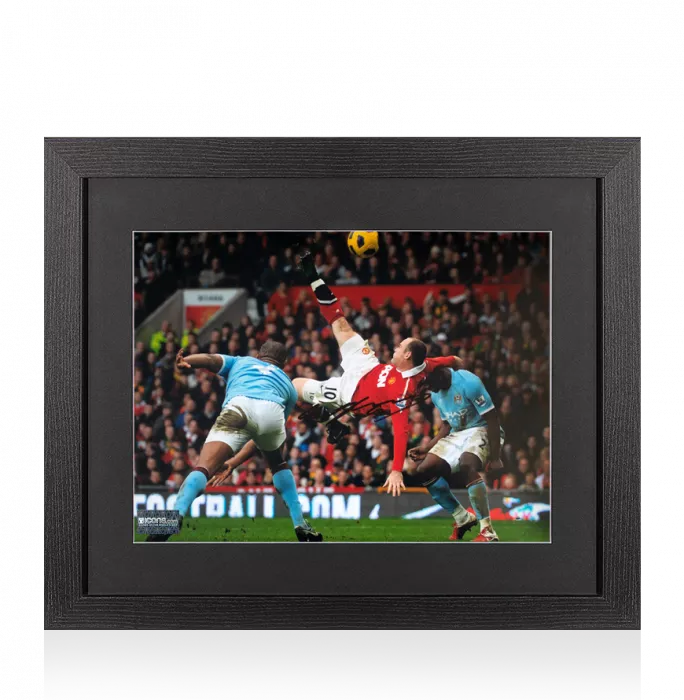 icons Wayne Rooney Signed Manchester United Photo In Black Wooden Frame: Iconic Overhead Kick Goal