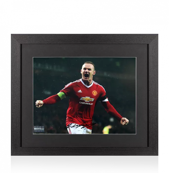 icons Wayne Rooney Signed Manchester United Photo In Black Wooden Frame: United Legend