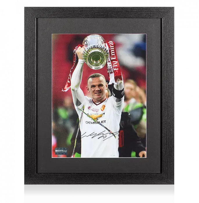 icons Wayne Rooney Signed Manchester United Photo In Black Wooden Frame: 2016 FA Cup Winner