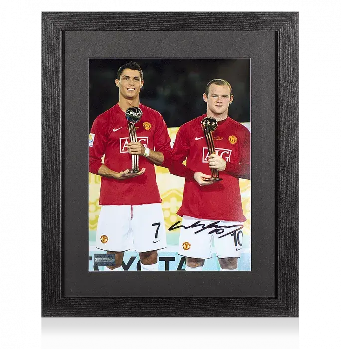 icons Wayne Rooney Signed Manchester United Photo In Black Wooden Frame: 2008 FIFA Club World Cup Golden Ball Winner