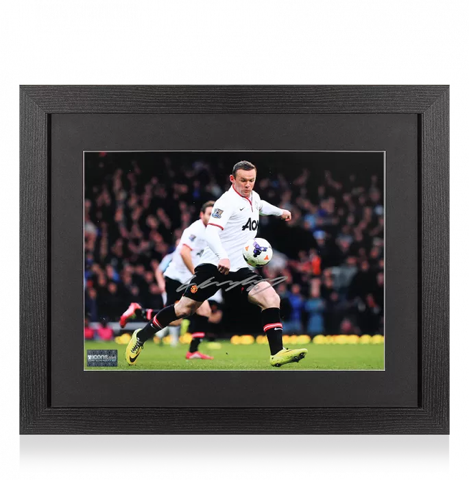 Icons Wayne Rooney Signed Manchester United Photo In Black Wooden Frame: Halfway Line Goal Vs West Ham United