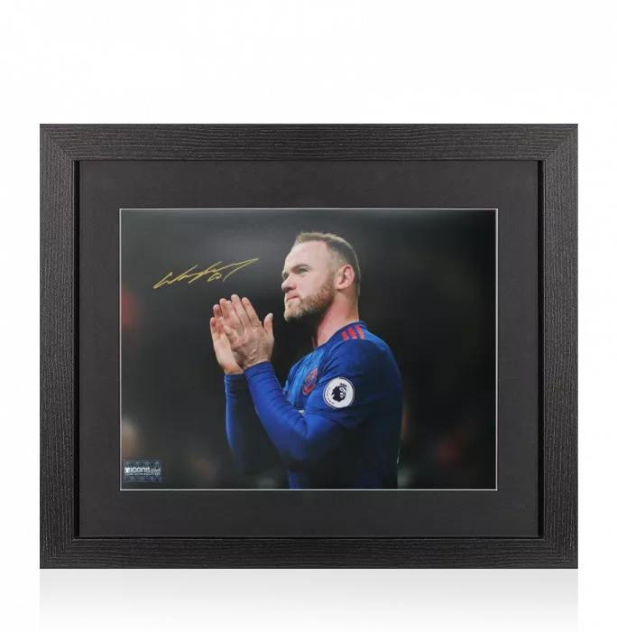 icons Wayne Rooney Signed Manchester United Photo In Black Wooden Frame: Hand Clap Celebration