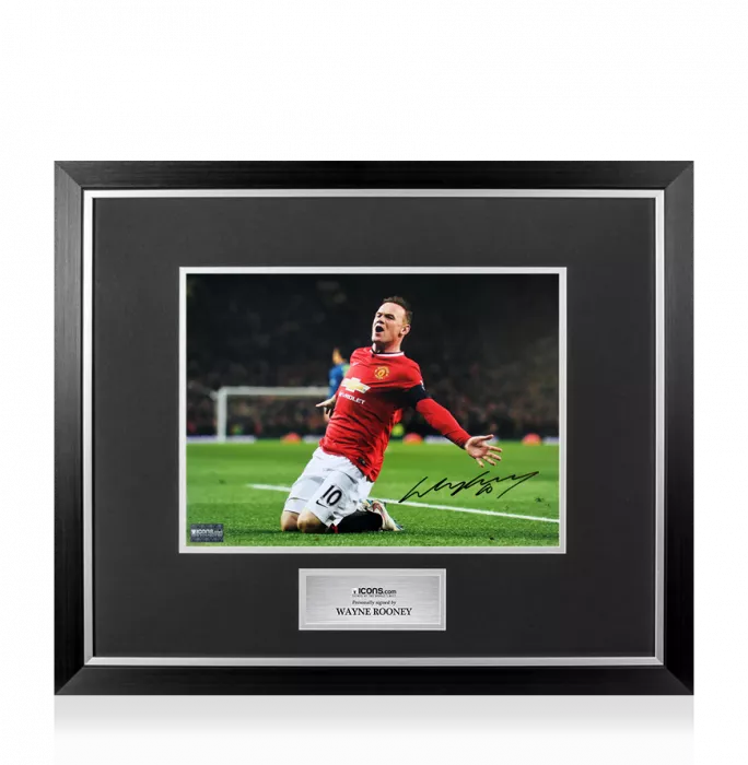 icons Wayne Rooney Signed Manchester United Photo In Premium Photo Frame: Old Trafford Icon