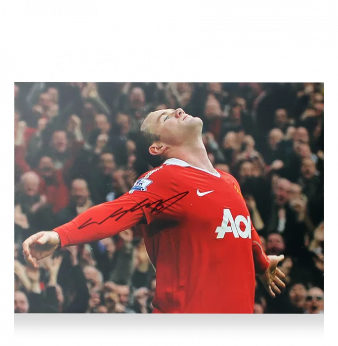 Icons Wayne Rooney Signed Manchester United Photo In Premium Photo Frame: Overhead Kick Goal Celebration