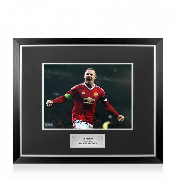 icons Wayne Rooney Signed Manchester United Photo In Premium Photo Frame: United Legend