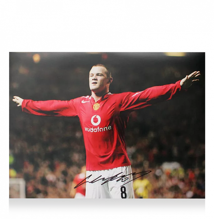 Icons Wayne Rooney Signed Manchester United Photo In Premium Photo Frame: Arms Out Celebration