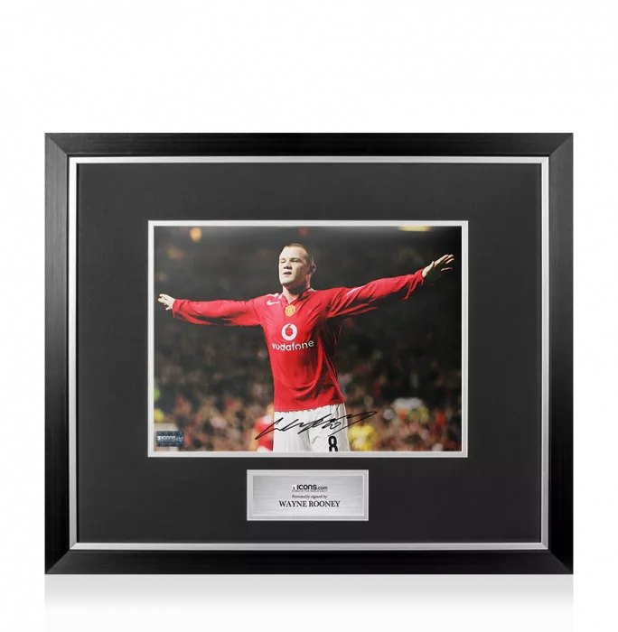 Icons Wayne Rooney Signed Manchester United Photo In Premium Photo Frame: Arms Out Celebration