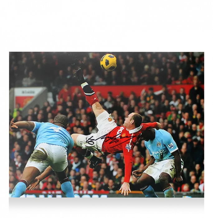 Icons Wayne Rooney Signed Manchester United Photo In Premium Photo Frame: Over Head Kick