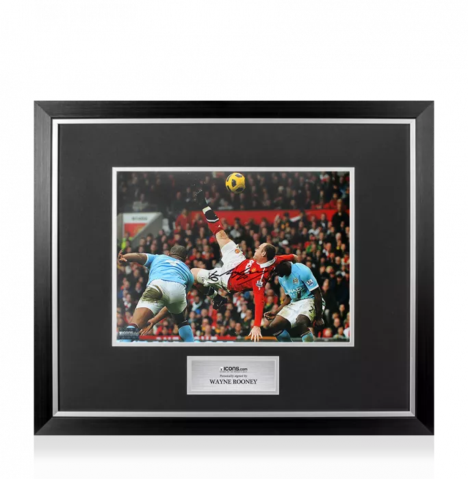 Icons Wayne Rooney Signed Manchester United Photo In Premium Photo Frame: Over Head Kick