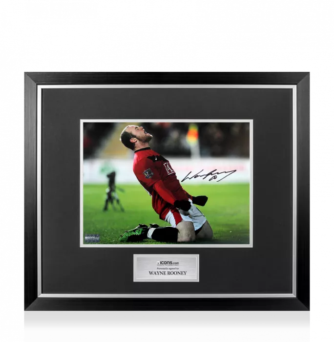 icons Wayne Rooney Signed Manchester United Photo In Premium Photo Frame: Red Devil