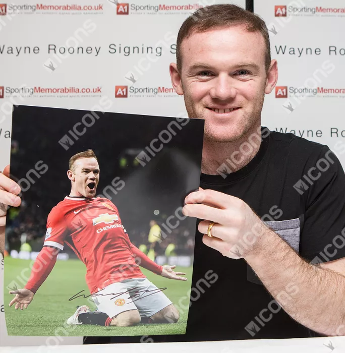 Icons Wayne Rooney Signed Manchester United Photo: Kneeslide Celebration