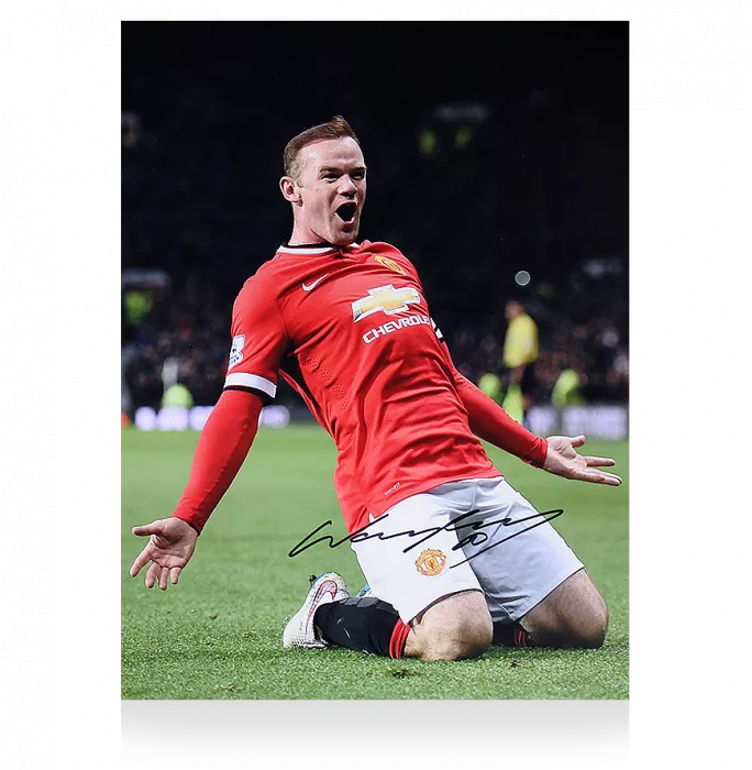 icons Wayne Rooney Signed Manchester United Photo: Kneeslide Celebration