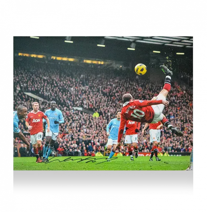 Icons Wayne Rooney Signed Manchester United Photo: Overhead Kick Vs Manchester City (16 X 12 Inch)