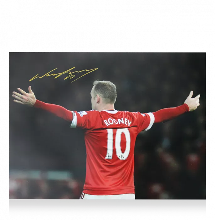 Icons Wayne Rooney Signed Photo In Premium Photo Frame Arms Out Back Celebration - Signed In Gold