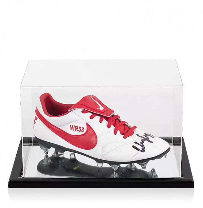 icons Wayne Rooney Signed Red & White Nike Boot In Acrylic Case: Special Edition "WR53"