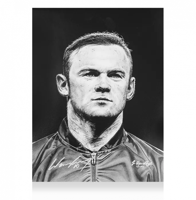 Icons Wayne Rooney Signed Tribute Artwork In Black Wooden Frame: Signed In Silver