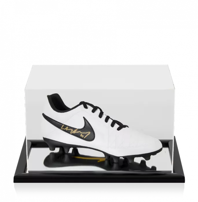 Icons Wayne Rooney Signed White And Black Nike Boot In Acrylic Case