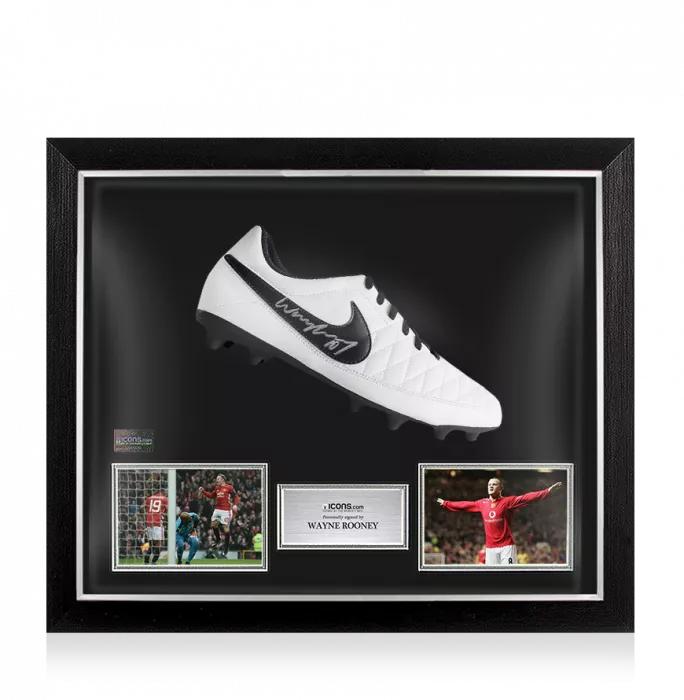 icons Wayne Rooney Signed White Nike Football Boot In Bubble Frame: Option 1