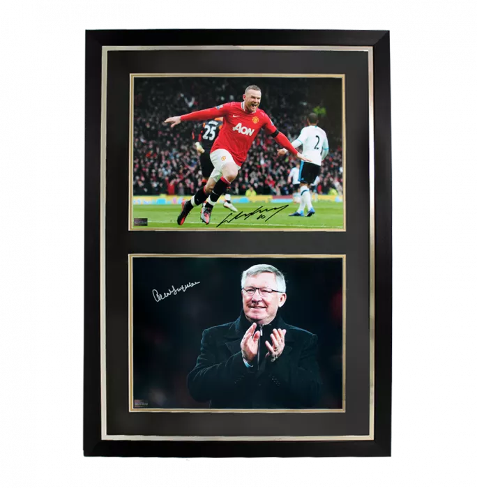 icons Wayne Rooney & Sir Alex Ferguson Signed Manchester United Photos In Dual Photo Frame