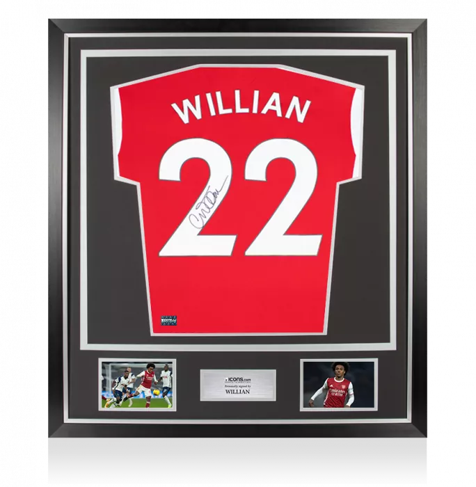 icons Willian Back Signed Arsenal 2021-22 Home Shirt In Classic Frame