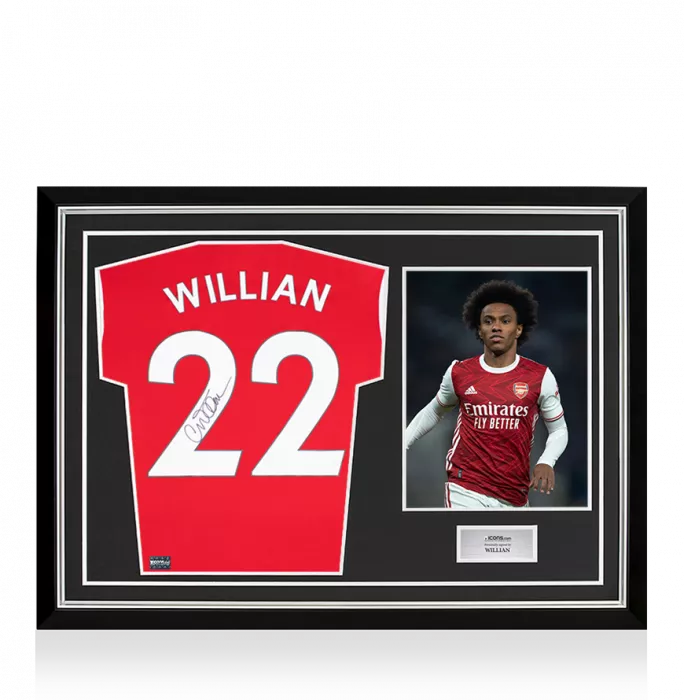 icons Willian Back Signed Arsenal 2021-22 Home Shirt In Hero Frame: Option 1