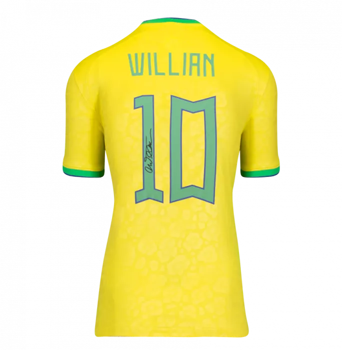 Icons Willian Back Signed Brazil 2022-23 Home Shirt In Hero Frame: Option 1