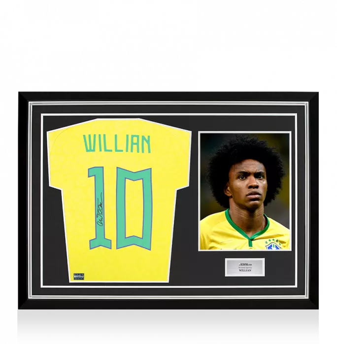 icons Willian Back Signed Brazil 2022-23 Home Shirt In Hero Frame: Option 1