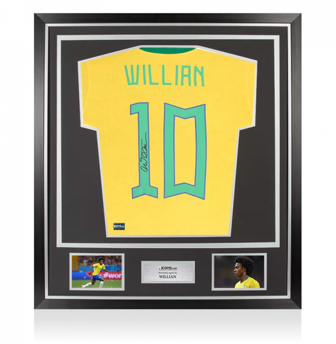 icons Willian Back Signed Brazil Retro Home Shirt In Classic Frame
