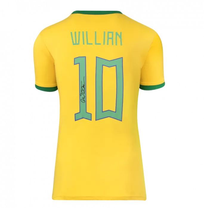 Icons Willian Back Signed Brazil Retro Home Shirt In Hero Frame: Option 1